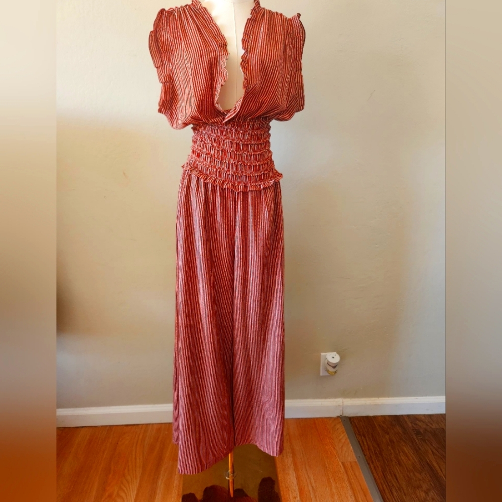 MAX STUDIO | Burnt Orange Smocked Waist Wide Leg Flowy Jumpsuit size L